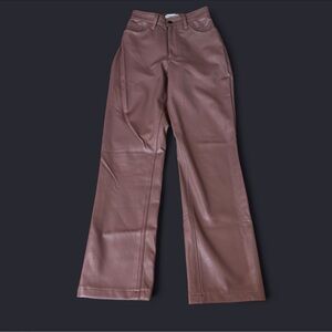 Abercrombie & Fitch Tan Faux Leather Pants ‘The 90’s Straight Ultra High Rise’